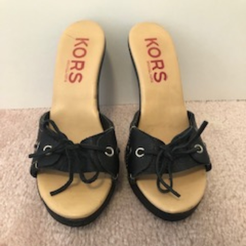 Michael Kors Black Leather Mule/Clog with tie bow